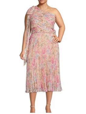Emma Floral Print One Shoulder Midi Pleated Dress